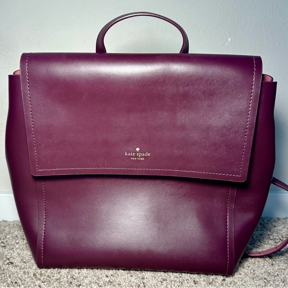 kate spade Plum Leather Top-Handle Backpack with Gold Logo